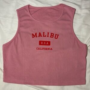 Malibu Pink Ribbed Sleeveless Crop Top size XL